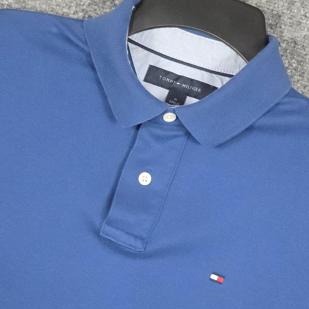 Tommy Hilfiger Mens M Polo Shirt Blue Custom Fit Short Sleeve 100% Cotton